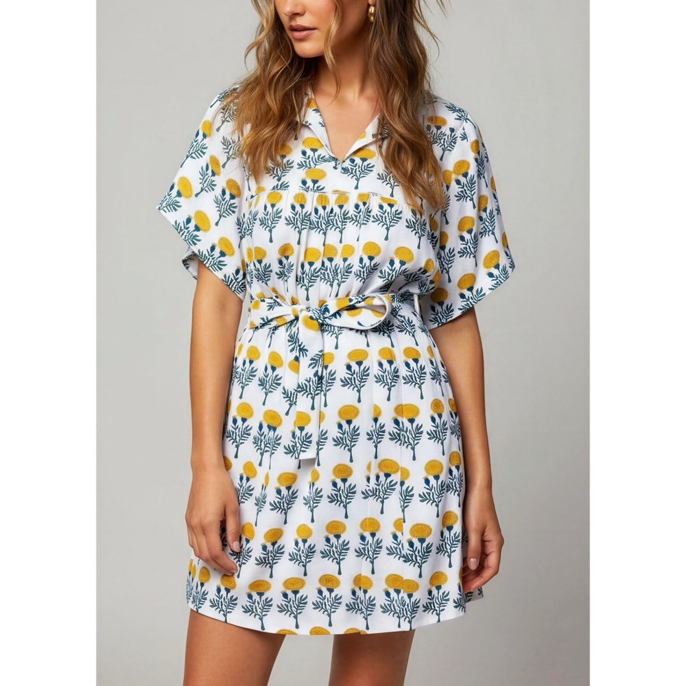 EMERSON FRY Basalie Mini Dress, Big Marigolds White Organic, XS